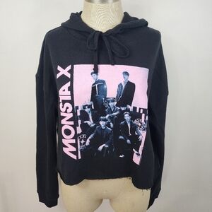 Monsta X Black Pink Cropped Graphic Hoodie Size Medium